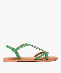 GEMO Sandales femme à talon plat et fines brides en cuir uni vert standard