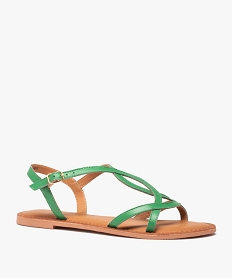 sandales femme a talon plat et fines brides en cuir uni vert sandales plates et nu-piedsD274401_2