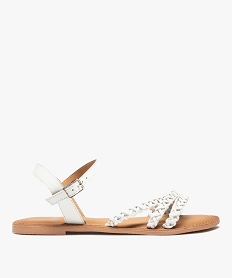 GEMO Sandales femme à talon plat et brides tressées en cuir blanc standard