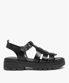 GEMO Sandales femme à semelle crantée et brides en cuir Noir