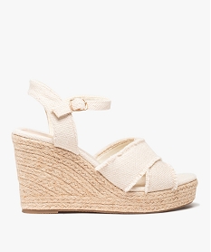 GEMO Sandales femme compensées dessus en toile brillante beige standard