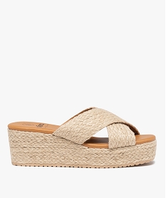 GEMO Mules femme plateforme à brides en corde tressée beige standard