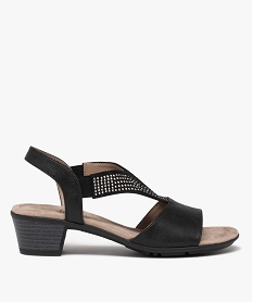 GEMO Sandales femme confort à talon et brides élastiques à strass noir standard