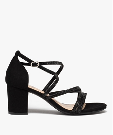 GEMO Sandales femme unies à talon et fines brides strass noir standard