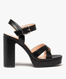 GEMO Sandales femme à talon carré extra haut et brides unies noir standard