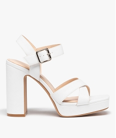 GEMO Sandales femme à talon carré extra haut et brides unies blanc standard