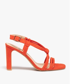 GEMO Sandales femme à talon haut et fines brides en suédine orange standard