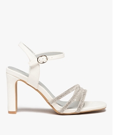 GEMO Sandales femme à talon haut et brides strass Blanc