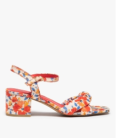 GEMO Sandales femme à talon dessus en tissu fleuri imprime fleurs