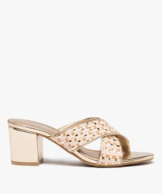 GEMO Mules femme à talon carré et brides métallisées dore