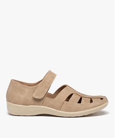 GEMO Chaussures confort à brides fermeture scratch femme beige standard