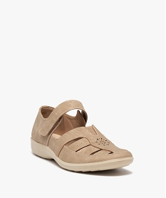 chaussures confort a brides fermeture scratch femme beige standard ballerinesD286101_2