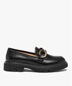 GEMO Mocassins femme unis à semelle crantée et bride chaine noir standard