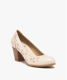 escarpins femme dessus ajoure et talon rainure beige escarpinsD289301_2