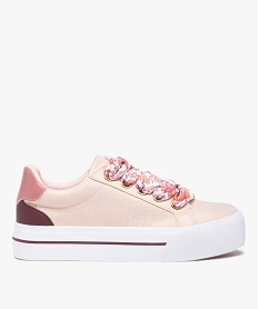 GEMO Baskets femme en toile métallisée et lacets foulard rose standard