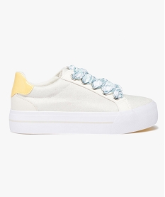 GEMO Baskets femme en toile métallisée et lacets foulard jaune standard