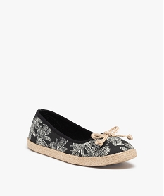 ballerines femme en toile imprimee et semelle cordelette noirD291401_2