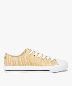 GEMO Baskets femme en toile à bout renforcé fermeture lacets dore