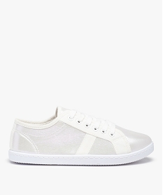 GEMO Baskets femme à semelle fine dessus toile irisée blanc standard