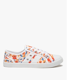 GEMO Baskets femme à lacet dessus toile à motif fleuri orange standard