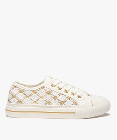 GEMO Baskets femme en toile façon macramé détails métallisés blanc standard