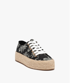baskets femme en toile imprimee et semelle cordelette noirD293201_2