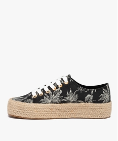 baskets femme en toile imprimee et semelle cordelette noirD293201_3
