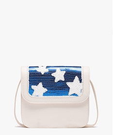 GEMO Sac fille avec rabat en sequins brodés motifs étoiles Blanc