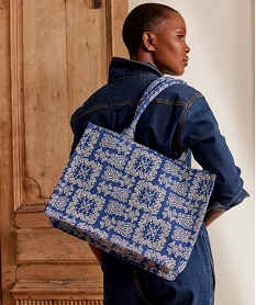 sac cabas en tissu jacquard motif cachemire bleu sacs a mainD320801_1