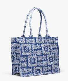 sac cabas en tissu jacquard motif cachemire bleu sacs a mainD320801_2