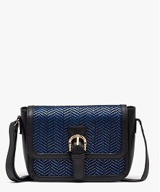 sac femme forme rectangle en raphia tresse avec large rabat noir sacs bandouliereD323101_4