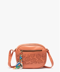 sac femme petit format avec motif ajoure et breloque en tissu orange sacs bandouliereD325301_1