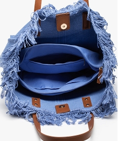 sac femme en textile a franges grand format bleu sacs a mainD327201_3