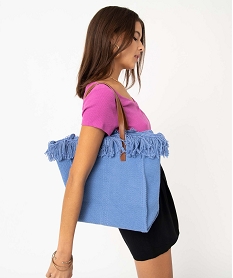 sac femme en textile a franges grand format bleu sacs a mainD327201_4