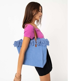 sac femme en textile a franges grand format bleu standard cabas - grand volumeD327201_4