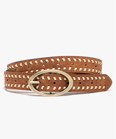 GEMO Ceinture femme tressée avec boucle métallique ovale marron vif