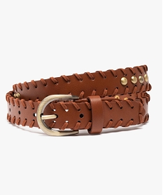 ceinture femme avec lacets sur les bords et clous metalliques marron vif autres accessoiresD328201_1