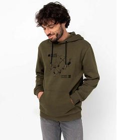 sweat homme a capuche doux et chaud vert sweatsD330701_1