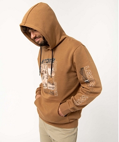 GEMO Sweat homme en jersey molletonné à capuche Brun