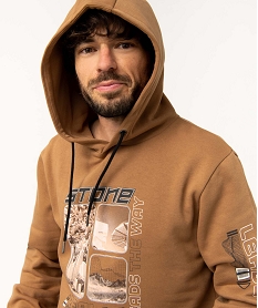 sweat homme en jersey molletonne a capuche brun sweatsD330801_2