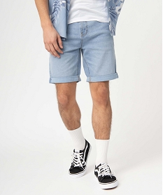 bermuda homme en jean extensible delave bleu shorts en jeanD334901_1