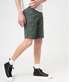 GEMO Bermuda homme coupe chino en toile stretch imprimée vert standard