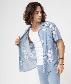 GEMO Chemise homme à manches courtes tropical en viscose fluide imprimée Bleu