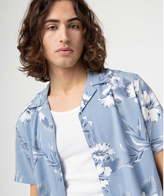 chemise homme a manches courtes tropical en viscose fluide imprimee bleuD339801_2