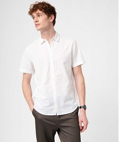 chemise homme a manches courtes en lin melange blancD339901_2