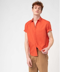 chemise homme a manches courtes en lin melange orangeD340001_1