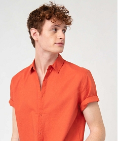 chemise homme a manches courtes en lin melange orangeD340001_2