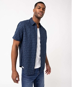 chemise homme a manches courtes en lin melange motif feuillage imprime chemise manches courtesD340201_1