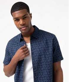 chemise homme a manches courtes en lin melange motif feuillage imprime chemise manches courtesD340201_2