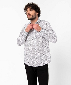 chemise homme coupe droite a motif fleuri blanc chemise manches longuesD340901_1